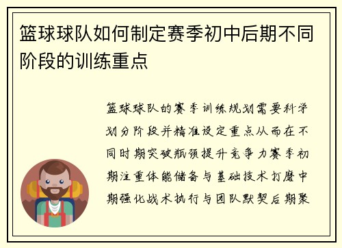 篮球球队如何制定赛季初中后期不同阶段的训练重点